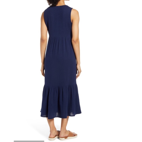 BeachLunchLounge Navy Blue Reana Sleeveless 💯 Cotton Double Cloth Midi Dress XL - Picture 2 of 5